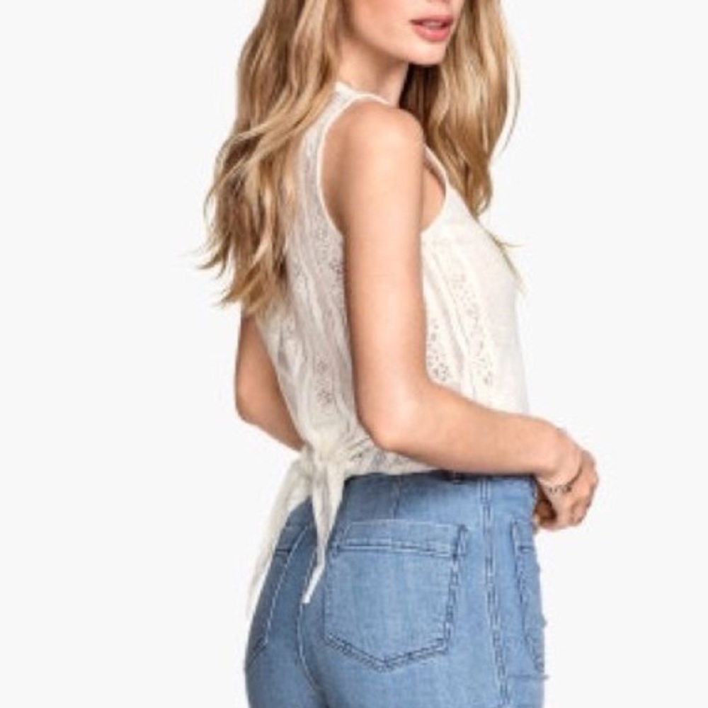 H&M Ivory tie back lace top
